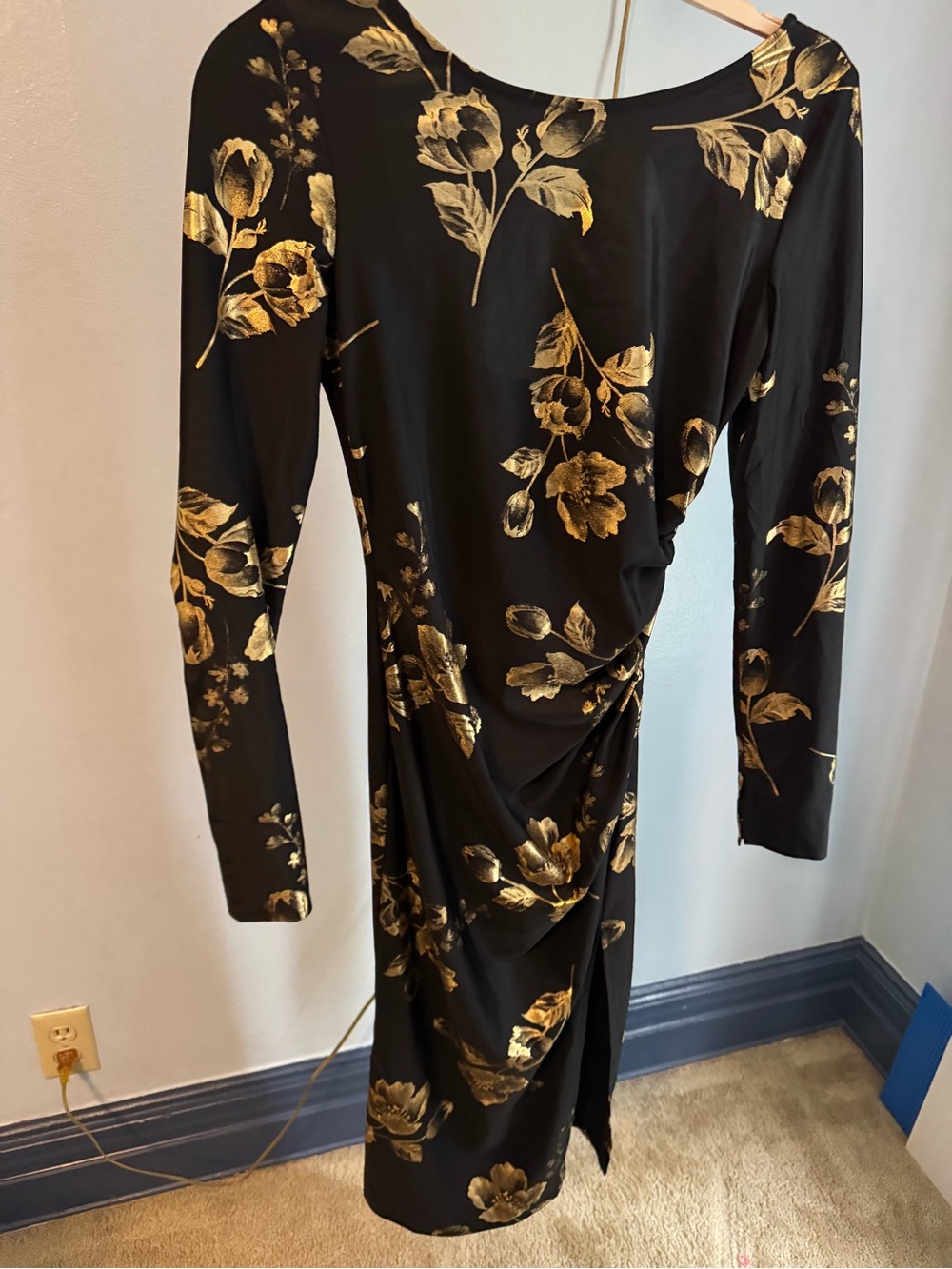 Baltic Born Black and Gold Floral Midi Dress